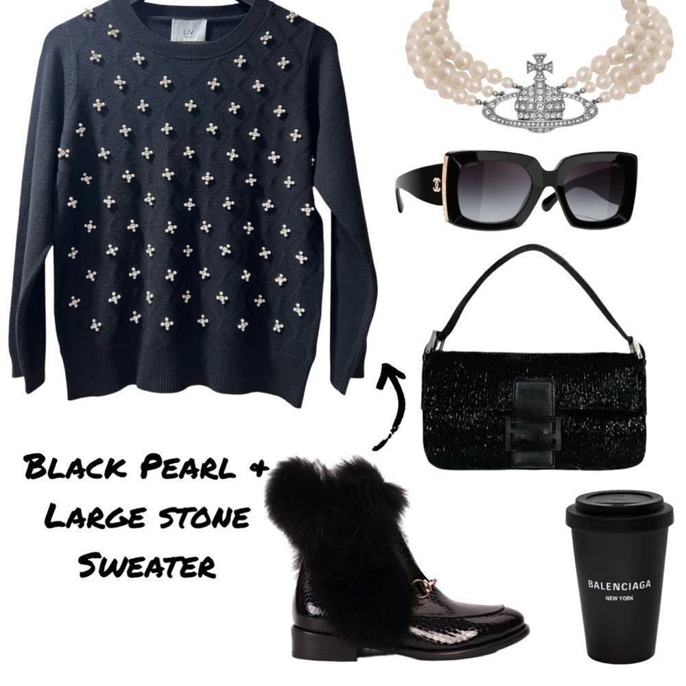 LIV Black Pearl & Large Stone Sweater